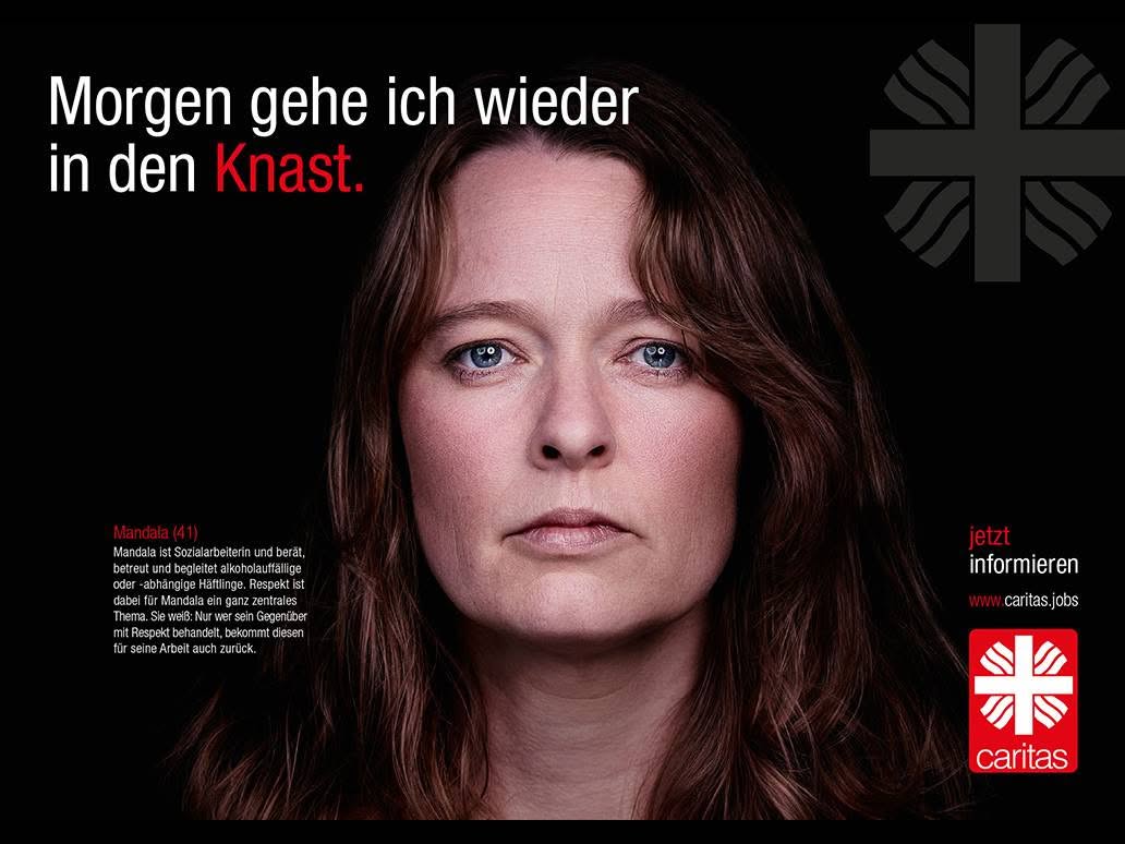 Caritas Employer-Branding-Motiv – Kampagne »Die Caritas zeigt Gesicht«, entwickelt von S/O/G